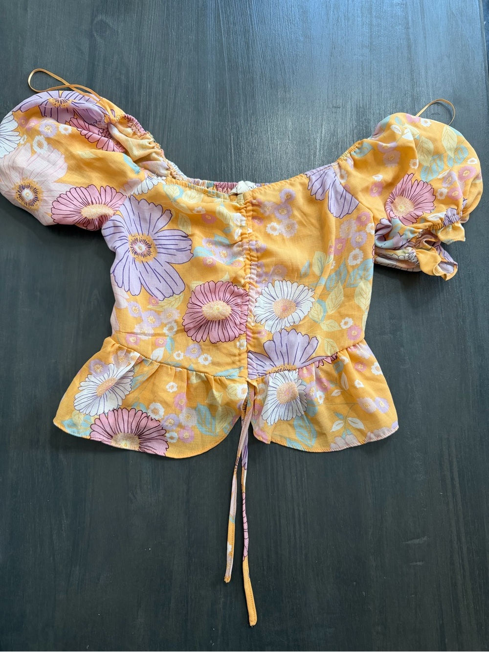 Meraki Floral Puff Sleeve Peplum Crop Top Size S